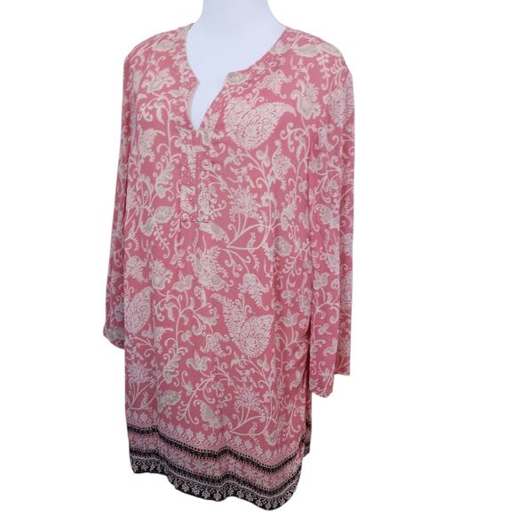 JM COLLECTION Tunic‎ Top Blouse Plus 18W Pink Brown V-Neck Dressy Career Event - Picture 7 of 7